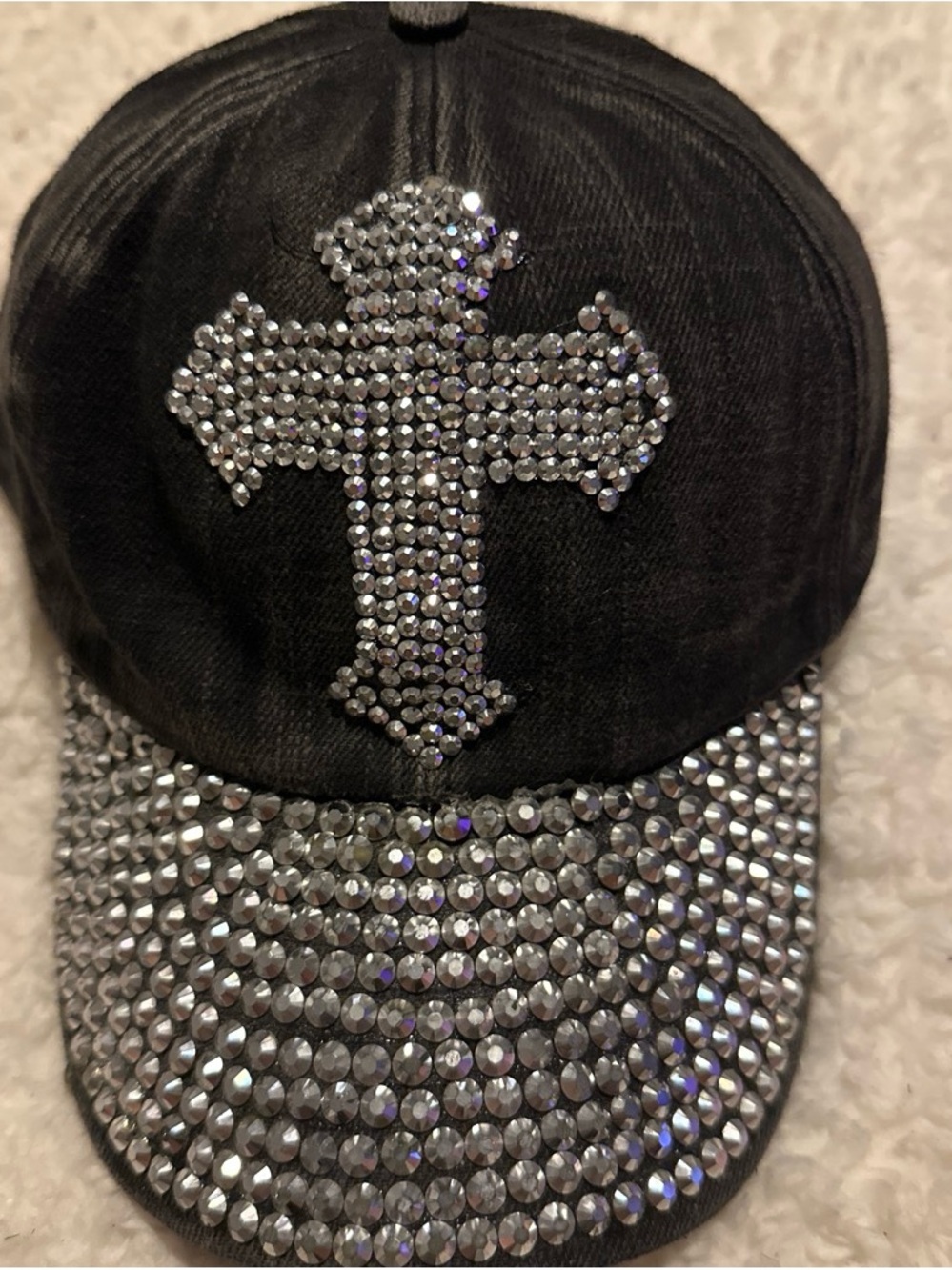 Y2K bling Black Rhinestone Cross Baseball Cap